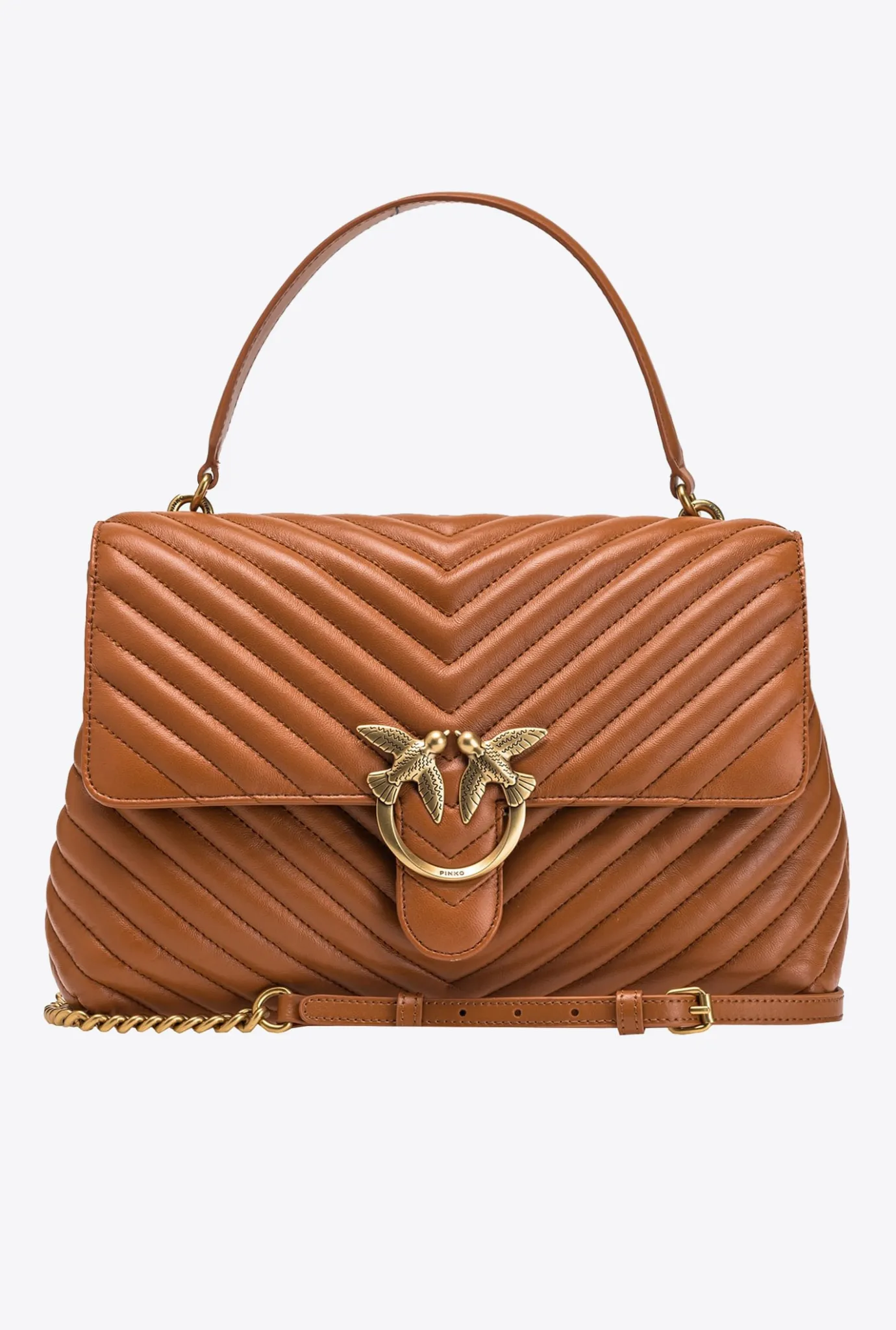 Sacs À Main|PINKO Big Lady Love Bag Puff Chevron Cognac-Or Antique