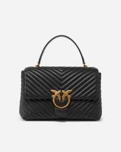 Sacs À Main|PINKO Big Lady Love Bag Puff Chevron Noir-Vieil Or