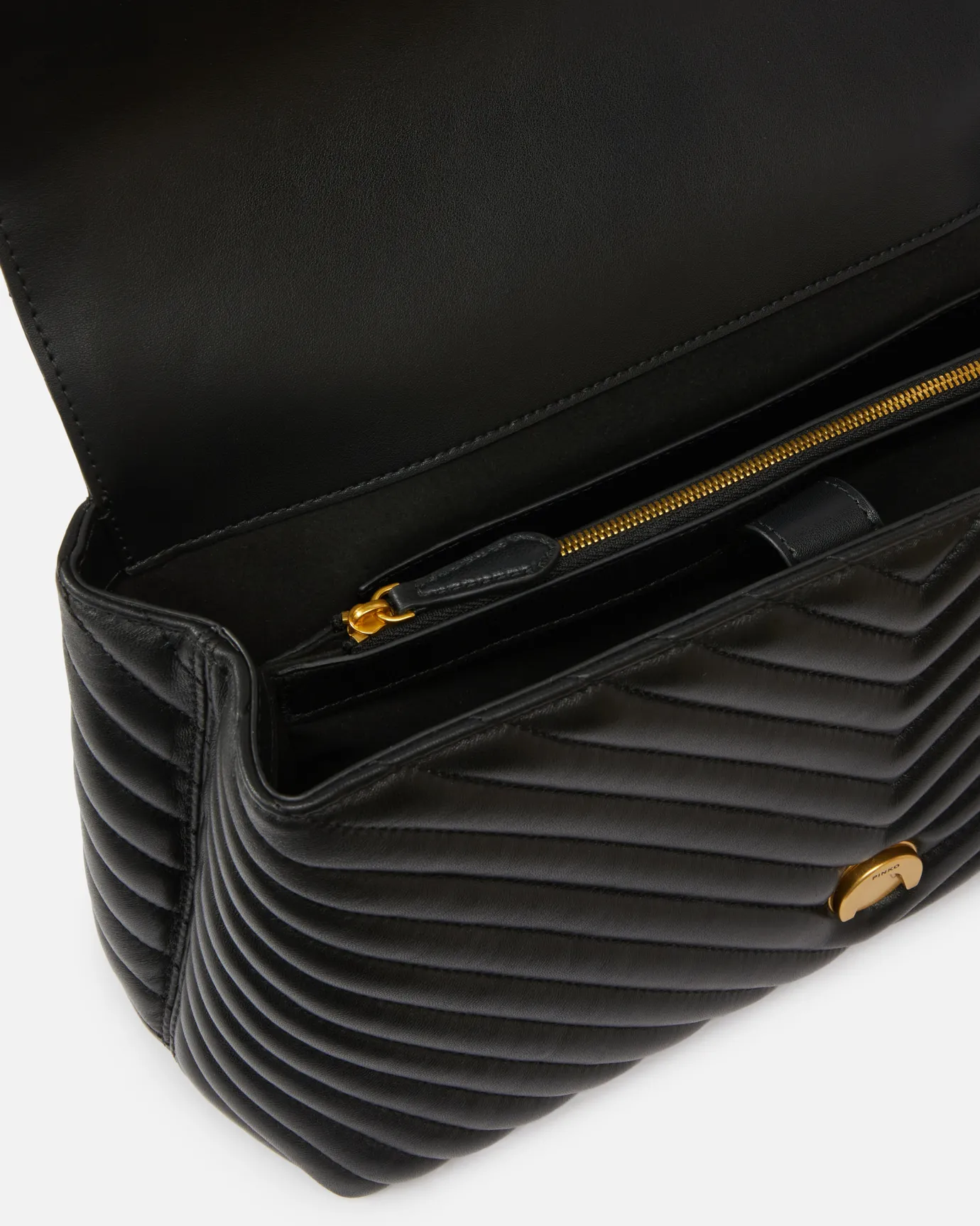 Sacs À Main|PINKO Big Lady Love Bag Puff Chevron Noir-Vieil Or