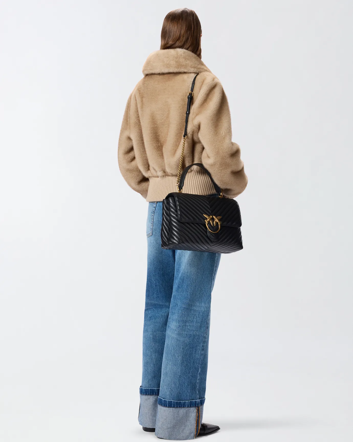 Sacs À Main|PINKO Big Lady Love Bag Puff Chevron Noir-Vieil Or