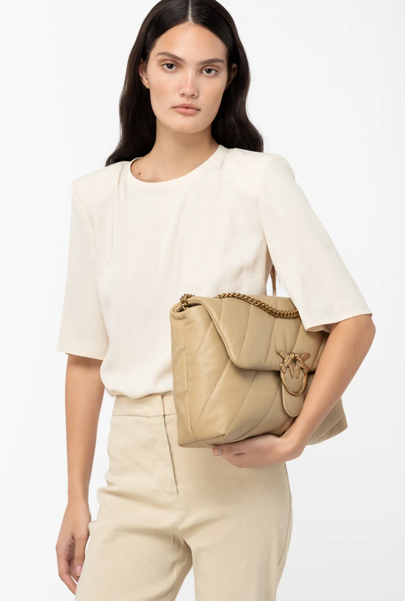Sacs Portés Épaule|PINKO Big Love Bag Puff Maxi Quilt Sable-Or Antique