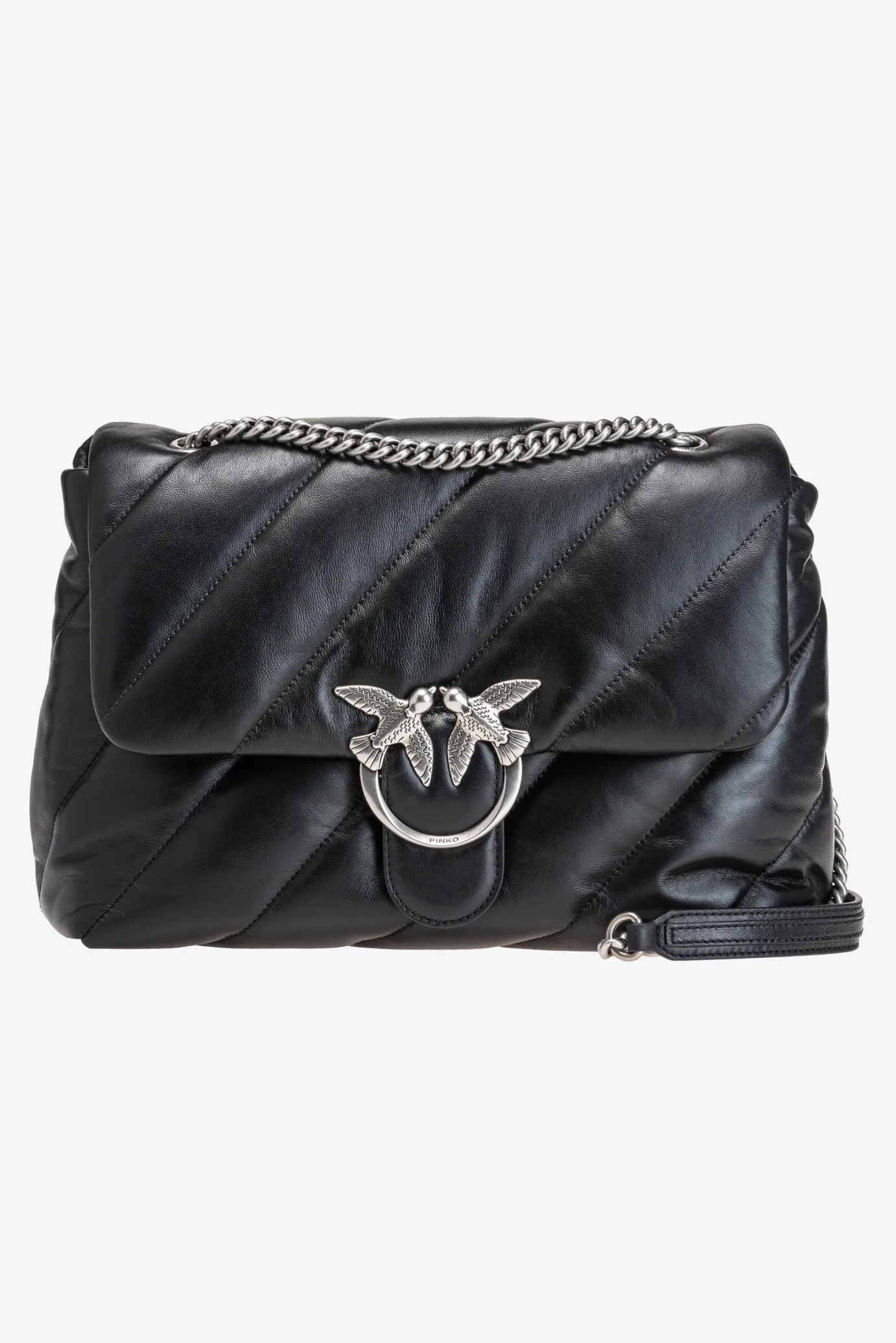 Sacs Portés Épaule|PINKO Big Love Bag Puff Maxi Quilt Noir-Vieil Argent