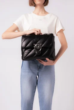 Sacs Portés Épaule|PINKO Big Love Bag Puff Maxi Quilt Noir-Vieil Argent