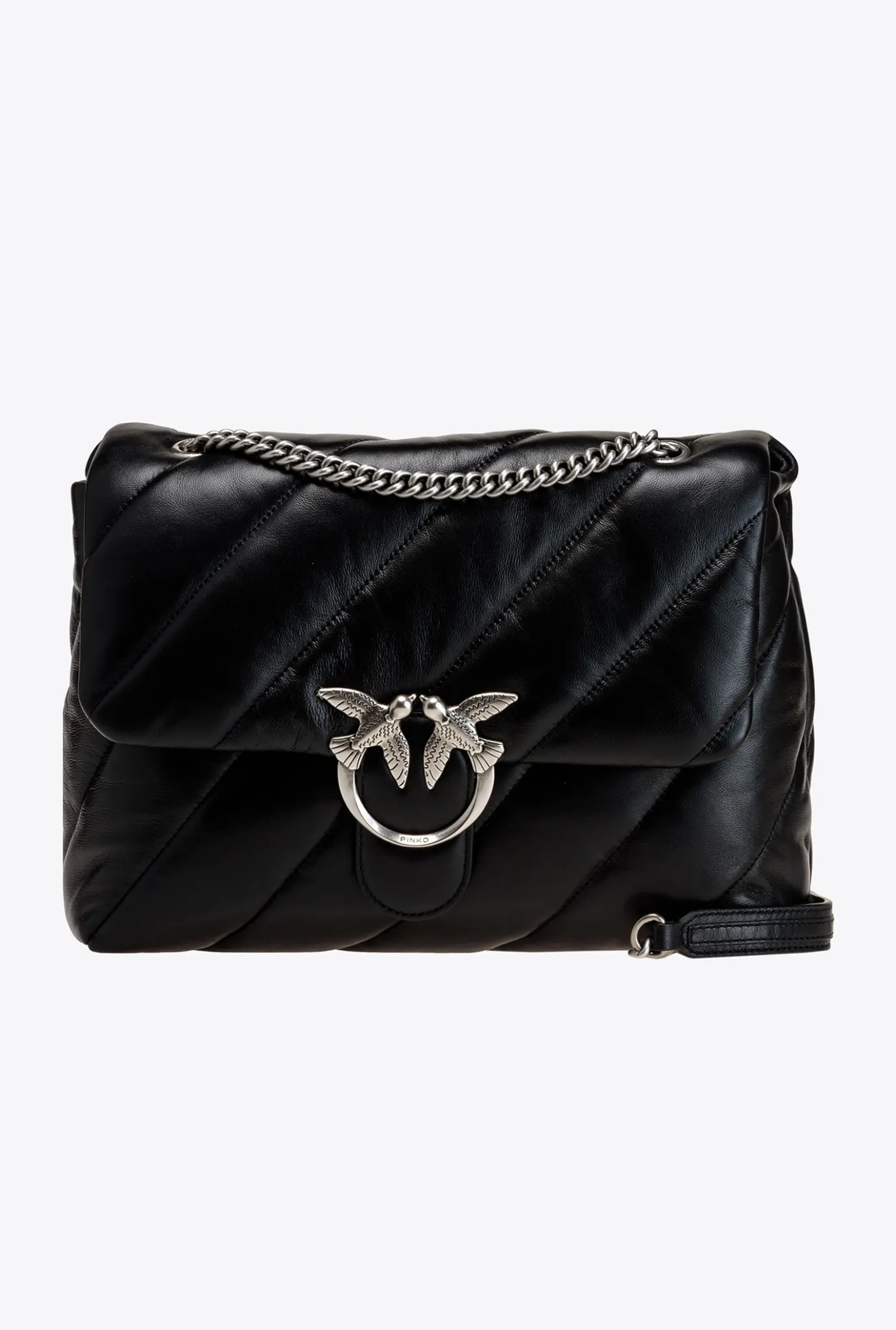 Sacs Portés Épaule|PINKO Big Love Bag Puff Maxi Quilt Noir-Vieil Argent