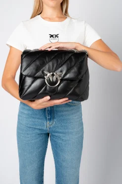 Sacs Portés Épaule|PINKO Big Love Bag Puff Maxi Quilt Noir-Vieil Argent