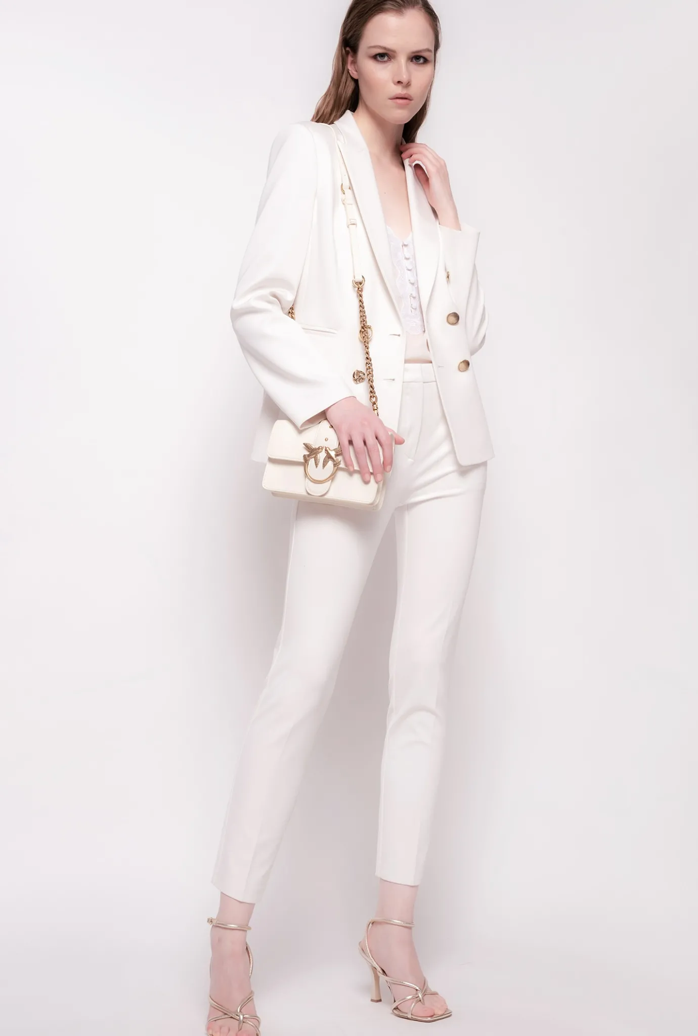 Vestes|PINKO Blazer A Boutons Bijou Beige G. Lame