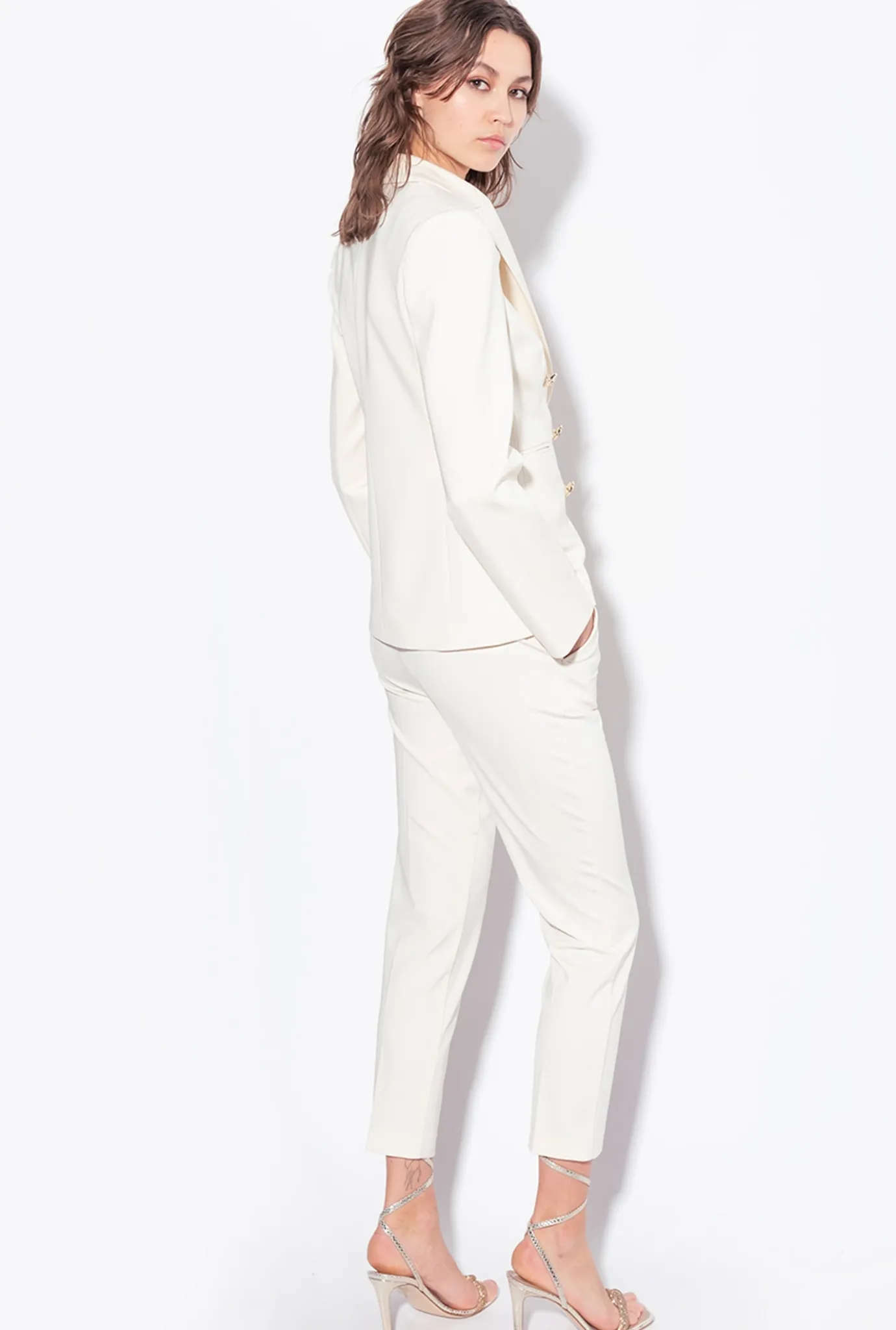 Vestes|PINKO Blazer A Boutons Bijoux Rose Fume Blanc