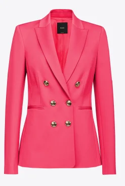 Tailleurs Et Ensembles|PINKO Blazer A Boutons Bijoux Rouge Framboise