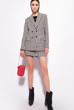Vestes|PINKO Blazer A Carreaux Vichy Noir/Ecru