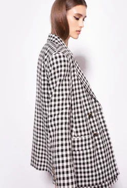 Vestes|PINKO Blazer A Carreaux Vichy Noir/Ecru