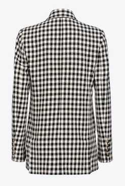 Vestes|PINKO Blazer A Carreaux Vichy Noir/Ecru