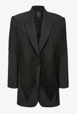 Vestes|PINKO Blazer A Franges Longues Noir Limousine