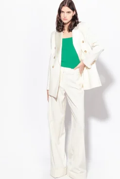 Tailleurs Et Ensembles|PINKO Blazer A Revers En Satin Blanc-Glace A La Vanille