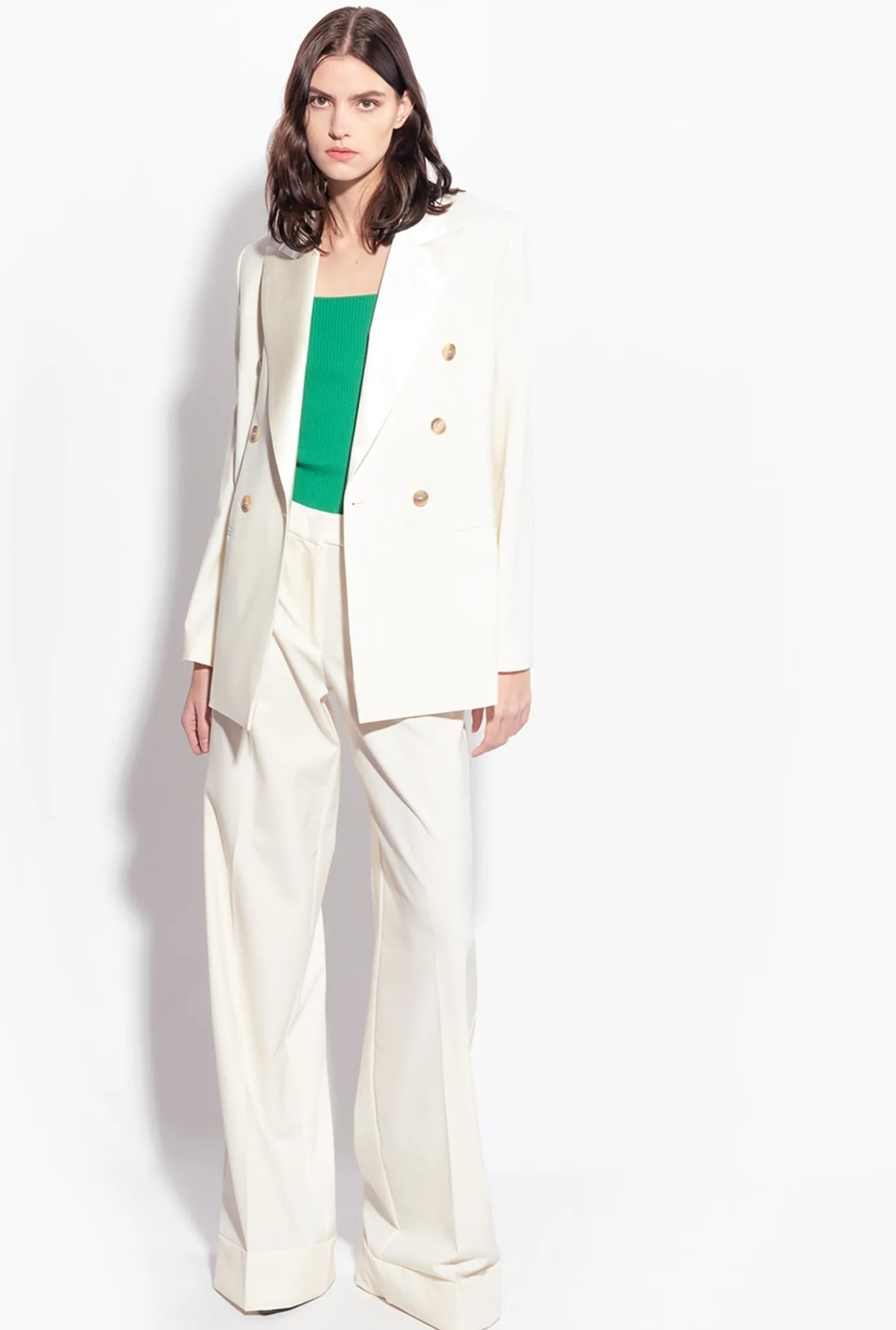 Tailleurs Et Ensembles|PINKO Blazer A Revers En Satin Blanc-Glace A La Vanille