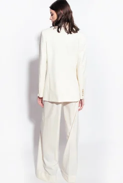 Tailleurs Et Ensembles|PINKO Blazer A Revers En Satin Blanc-Glace A La Vanille