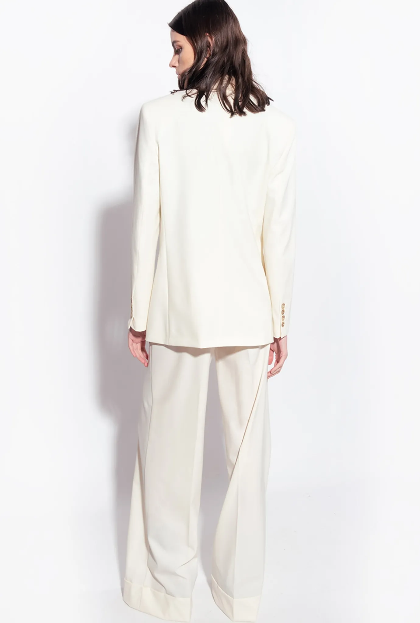 Tailleurs Et Ensembles|PINKO Blazer A Revers En Satin Blanc-Glace A La Vanille