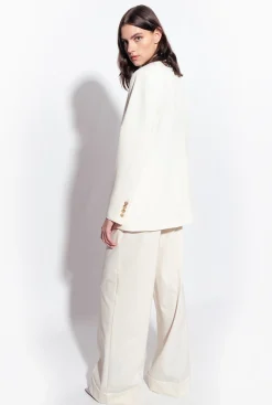 Tailleurs Et Ensembles|PINKO Blazer A Revers En Satin Blanc-Glace A La Vanille