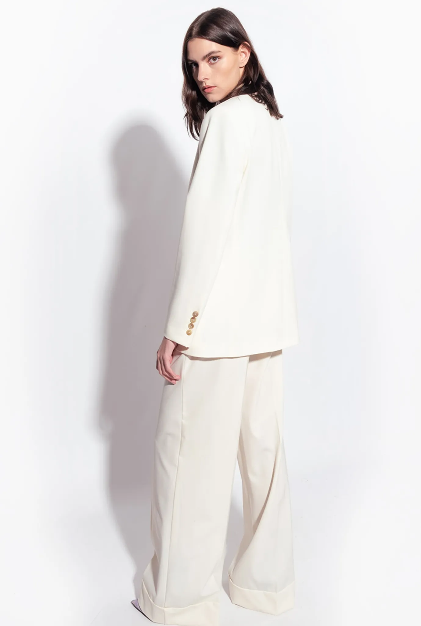 Tailleurs Et Ensembles|PINKO Blazer A Revers En Satin Blanc-Glace A La Vanille