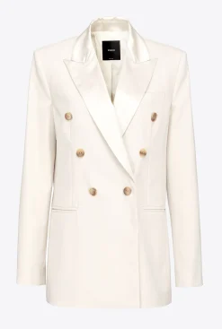 Tailleurs Et Ensembles|PINKO Blazer A Revers En Satin Blanc-Glace A La Vanille
