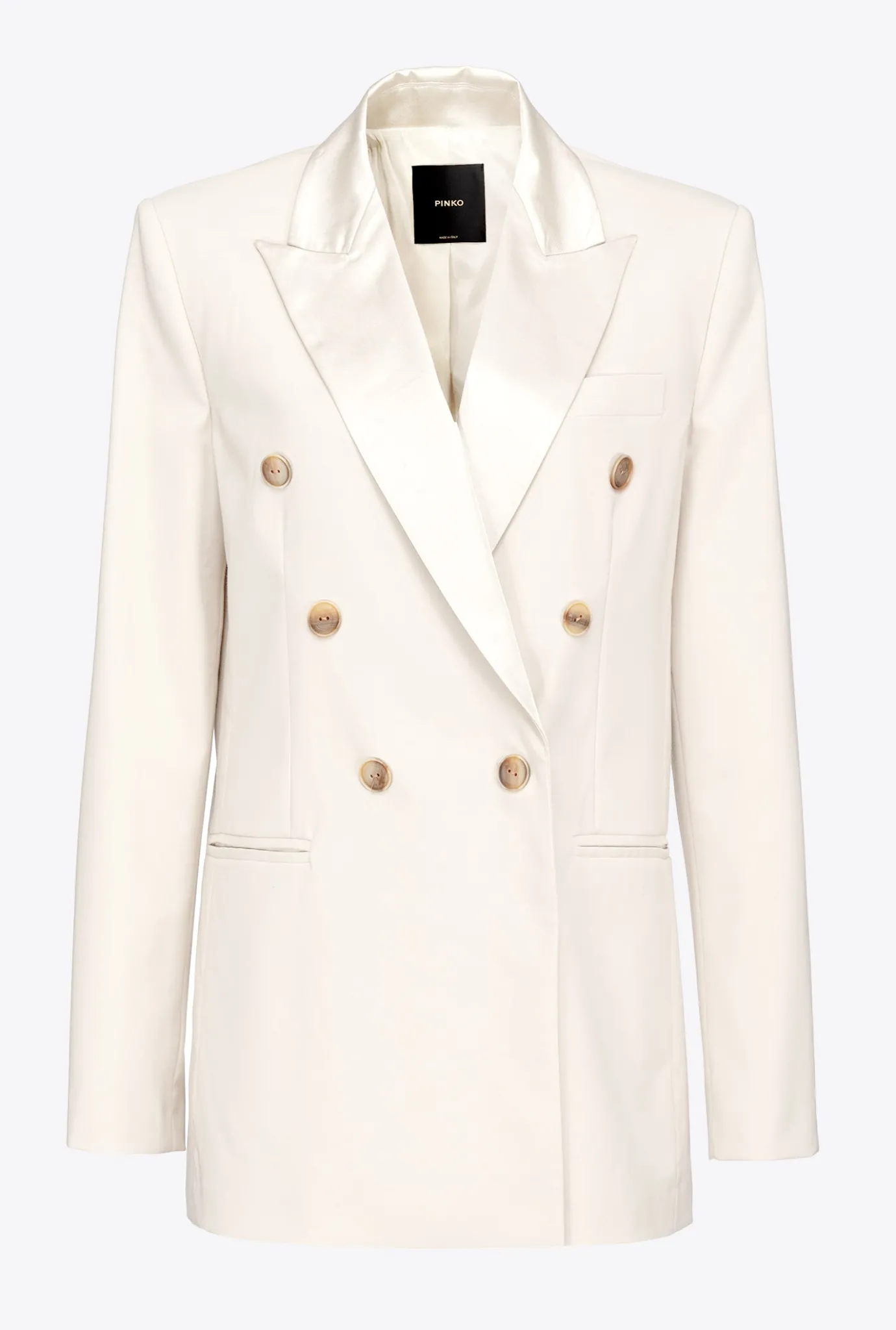 Tailleurs Et Ensembles|PINKO Blazer A Revers En Satin Blanc-Glace A La Vanille