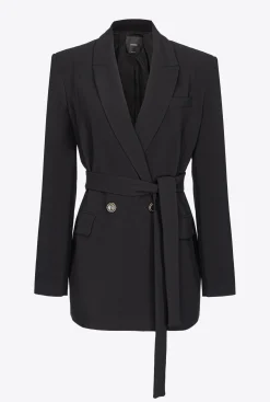 Vestes|PINKO Blazer Avec Ceinture A Nouer Noir Limousine