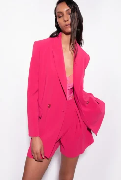Tailleurs Et Ensembles|PINKO Blazer Avec Ceinture A Nouer Rouge Framboise