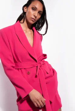 Tailleurs Et Ensembles|PINKO Blazer Avec Ceinture A Nouer Rouge Framboise