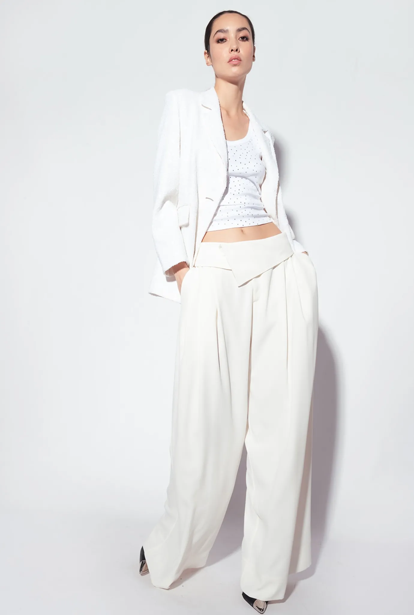 Tailleurs Et Ensembles|PINKO Blazer Blanc Entierement Paillete Galleria Blanc Casse