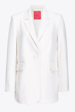 Tailleurs Et Ensembles|PINKO Blazer Blanc Entierement Paillete Galleria Blanc Casse