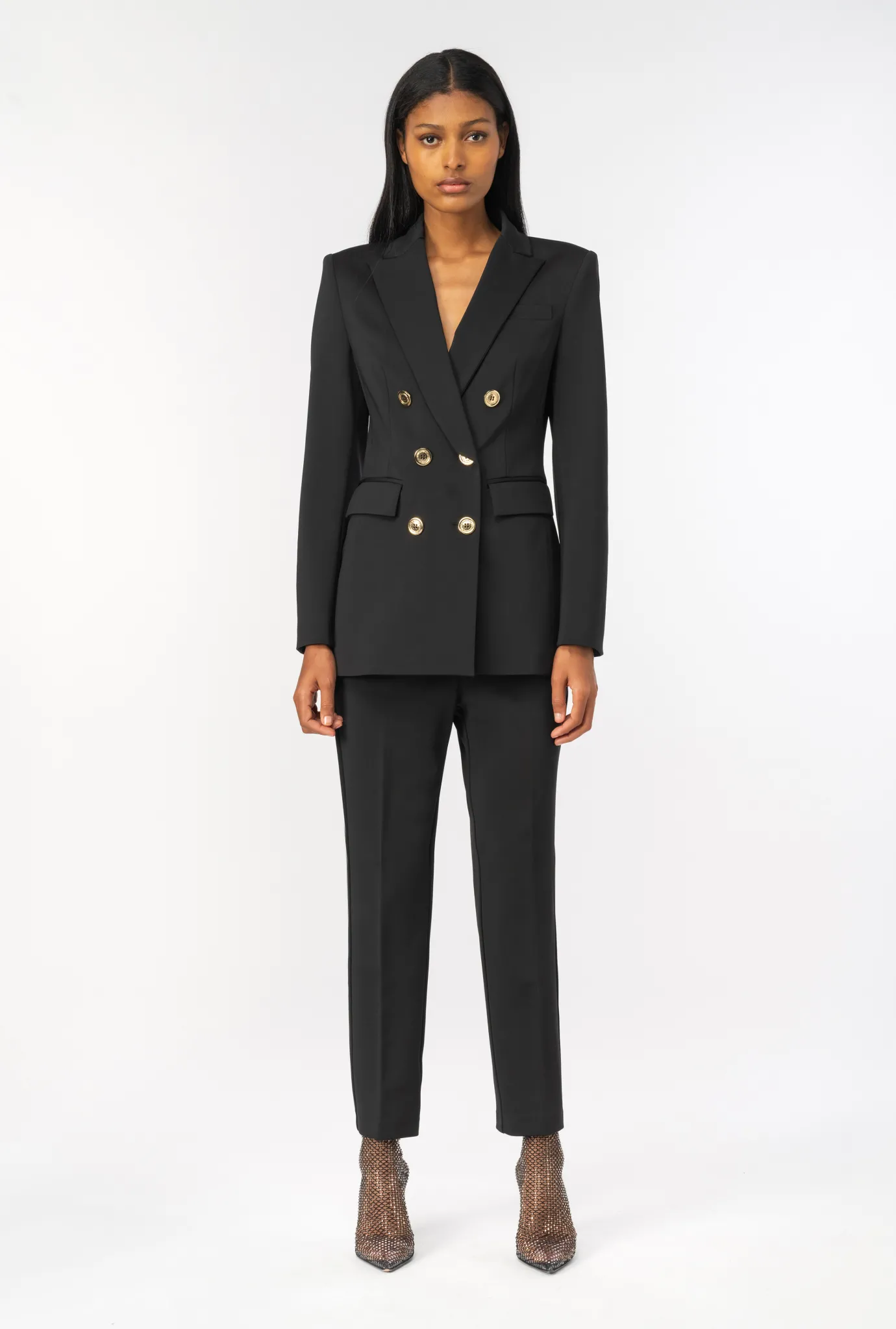 Vestes|PINKO Blazer Croise En Maille Roma Noir Limousine