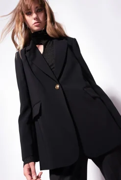 Vestes|PINKO Blazer Droit En Crepe Stretch Noir Limousine