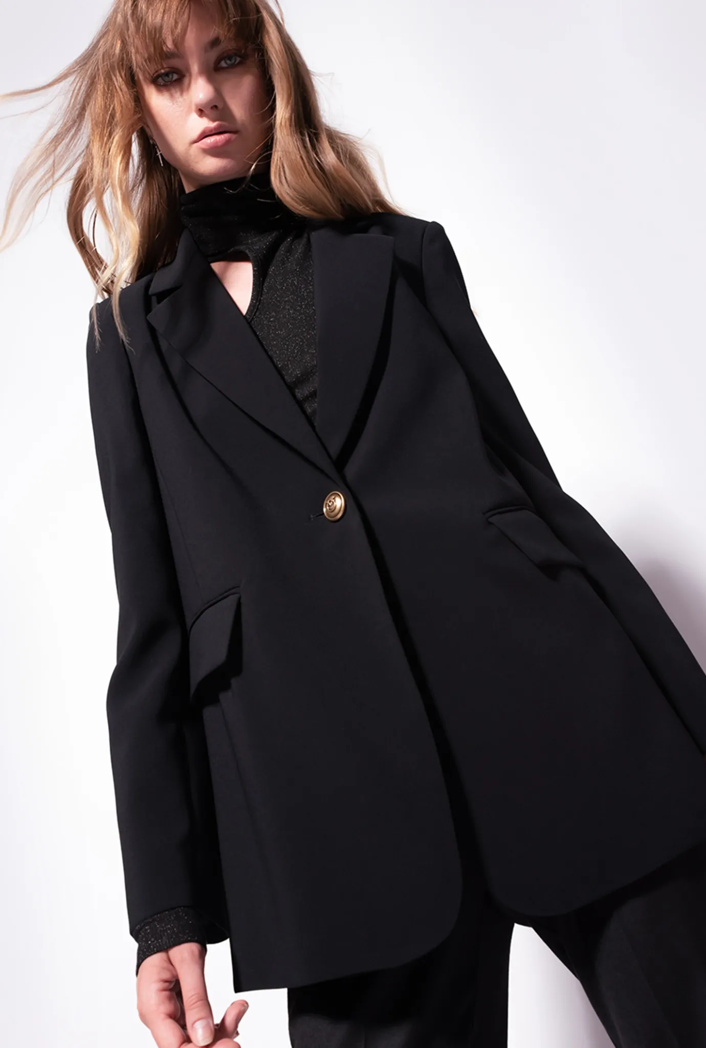 Vestes|PINKO Blazer Droit En Crepe Stretch Noir Limousine