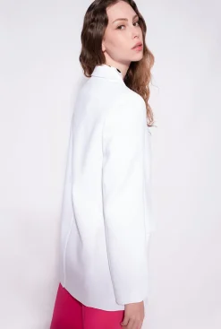 Tailleurs Et Ensembles|PINKO Blazer Droit En Crepe Stretch Blanc Ail