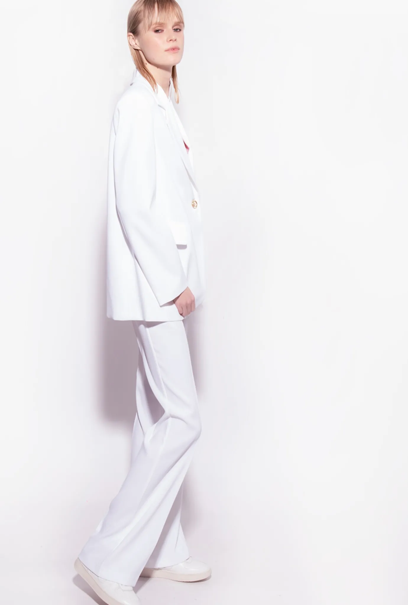Tailleurs Et Ensembles|PINKO Blazer Droit En Crepe Stretch Blanc Nimbus