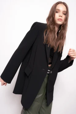 Vestes|PINKO Blazer Droit En Crepe Stretch Noir Limousine