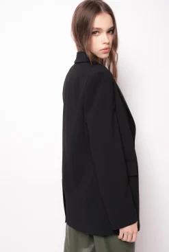 Vestes|PINKO Blazer Droit En Crepe Stretch Noir Limousine
