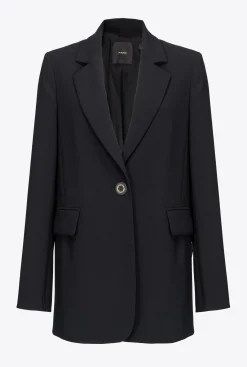Vestes|PINKO Blazer Droit En Crepe Stretch Noir Limousine