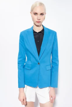 Tailleurs Et Ensembles|PINKO Blazer Droit En Lin Bleu Directoire