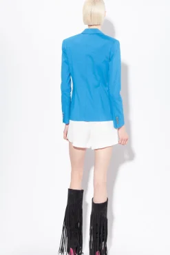Tailleurs Et Ensembles|PINKO Blazer Droit En Lin Bleu Directoire