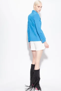 Tailleurs Et Ensembles|PINKO Blazer Droit En Lin Bleu Directoire