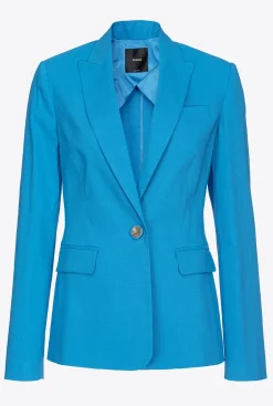 Tailleurs Et Ensembles|PINKO Blazer Droit En Lin Bleu Directoire