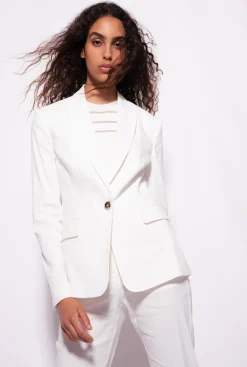 Tailleurs Et Ensembles|PINKO Blazer Droit En Lin Blanc Nimbus