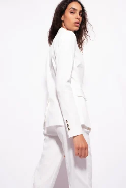 Tailleurs Et Ensembles|PINKO Blazer Droit En Lin Blanc Nimbus