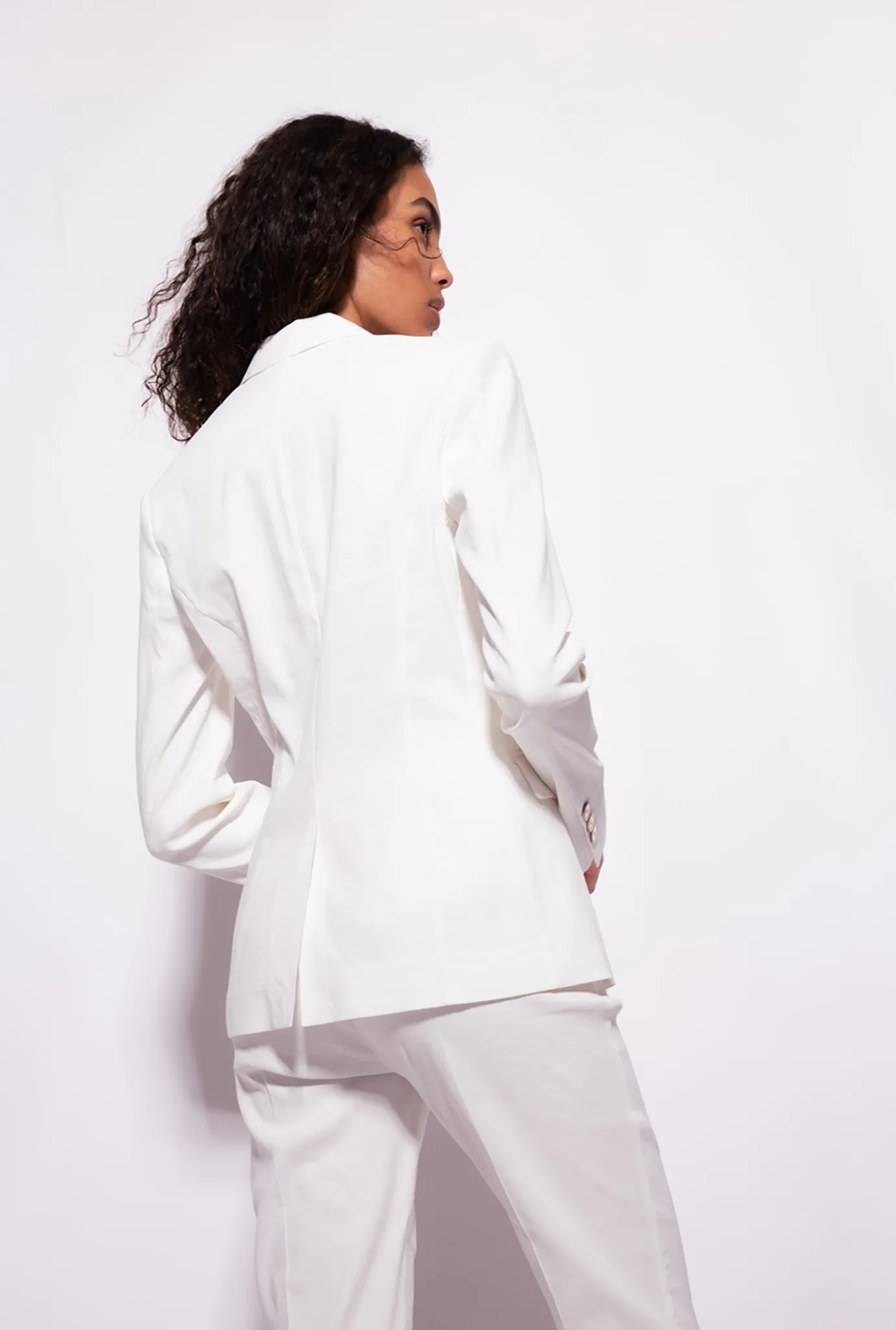 Tailleurs Et Ensembles|PINKO Blazer Droit En Lin Blanc Nimbus