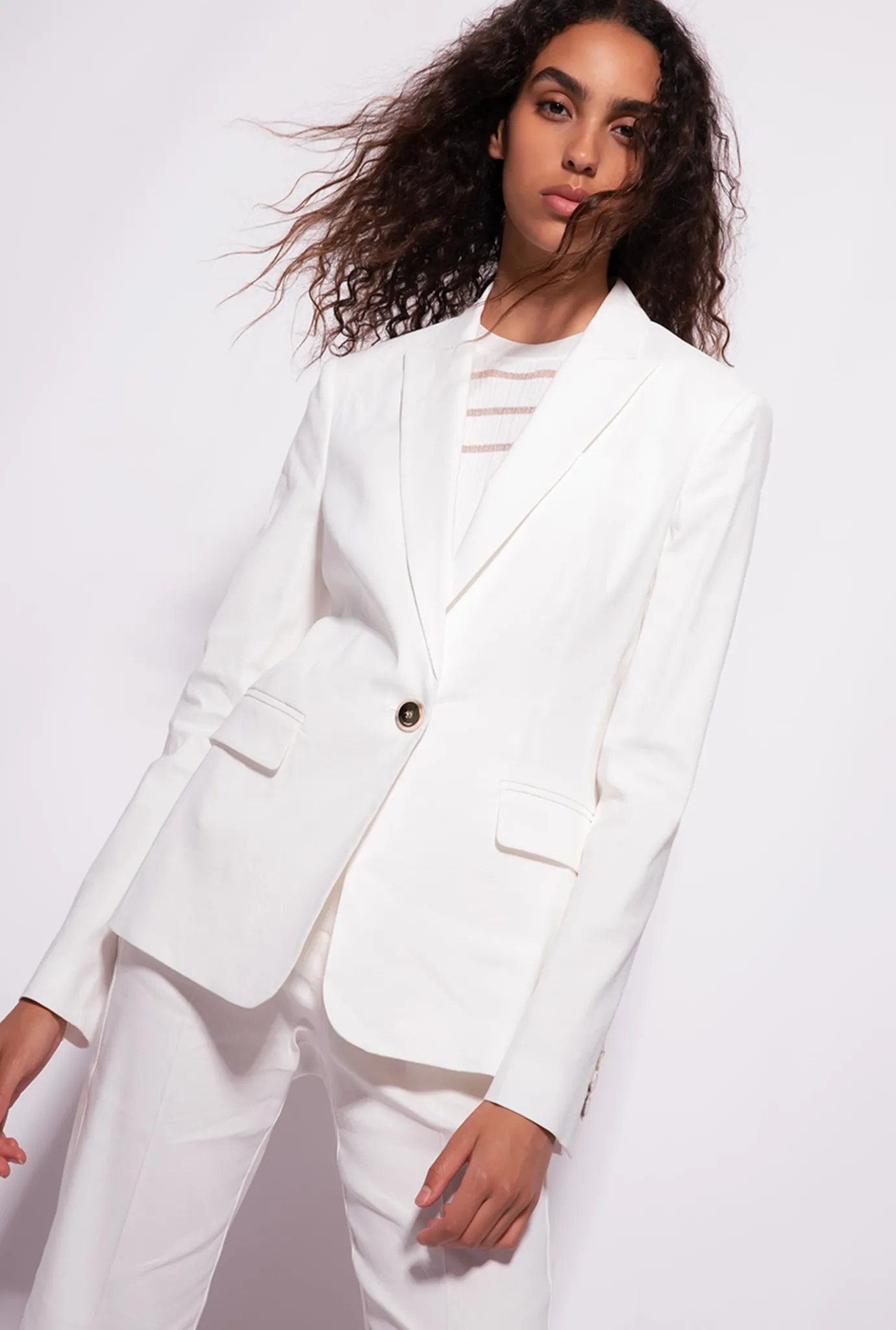 Tailleurs Et Ensembles|PINKO Blazer Droit En Lin Blanc Nimbus