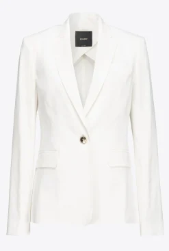 Tailleurs Et Ensembles|PINKO Blazer Droit En Lin Blanc Nimbus