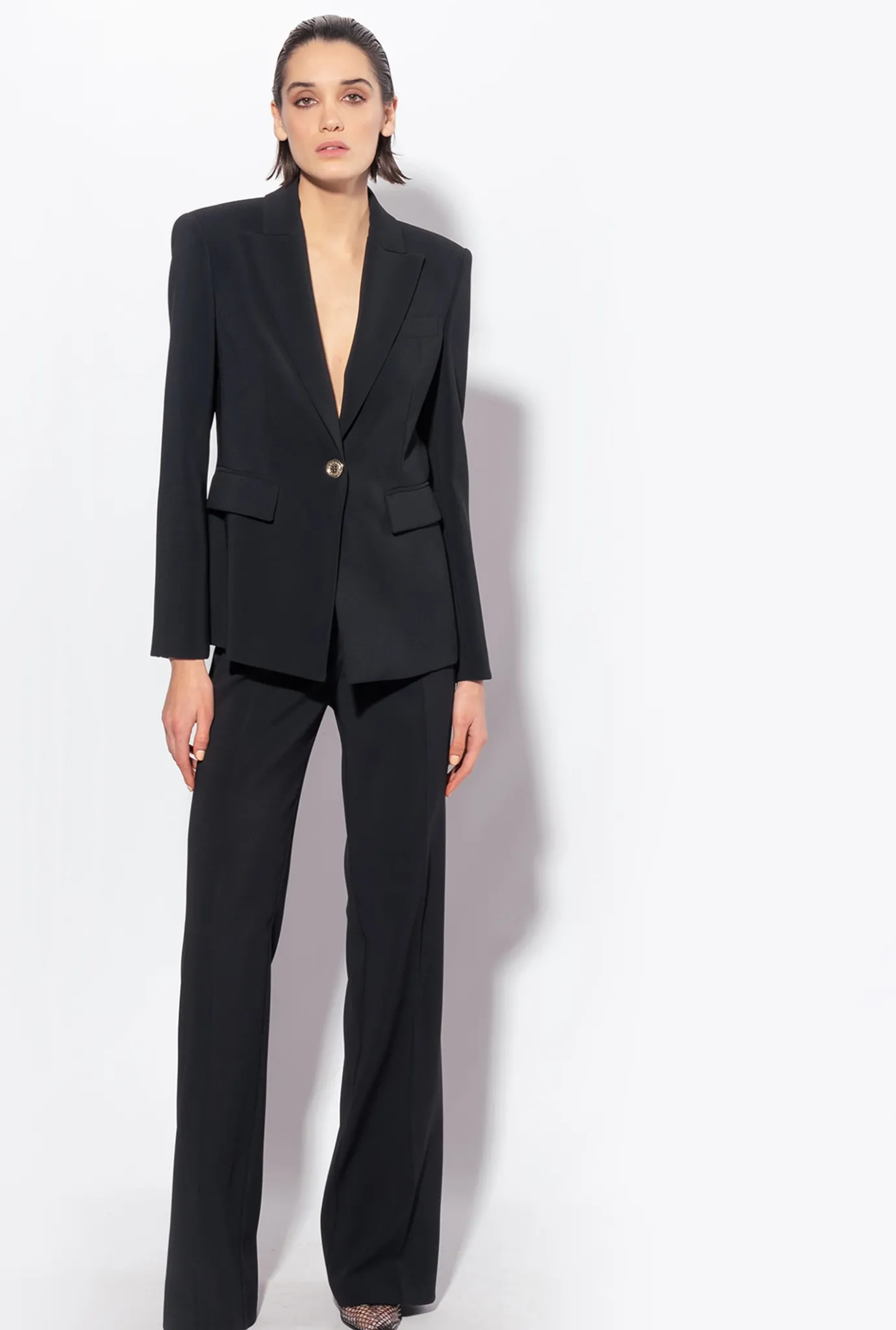 Tailleurs Et Ensembles|PINKO Blazer Droit Stretch Noir Limousine
