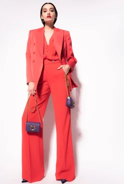 Tailleurs Et Ensembles|PINKO Blazer En Crepe Envers Satin Rouge Formule 1
