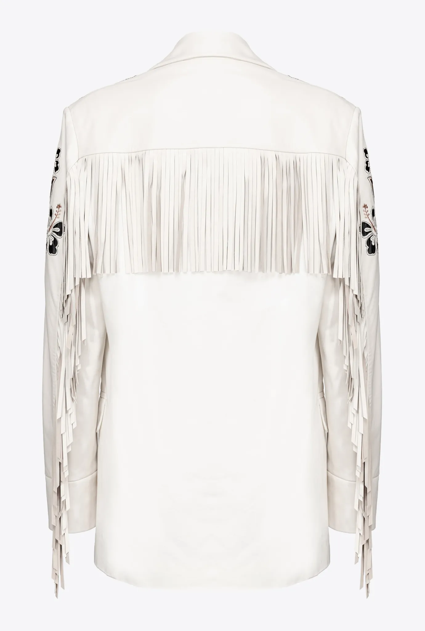Vestes|PINKO Blazer En Cuir A Broderies Et Franges Blanc Soie