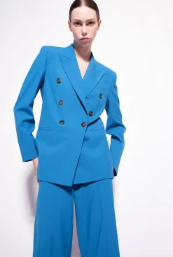 Tailleurs Et Ensembles|PINKO Blazer En Tissu De Laine Bleu Directoire